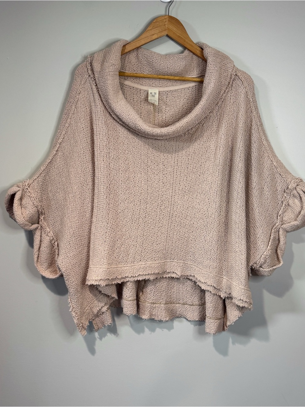 We The Free Oversized Blush Cowl Neck Poncho Sweater Slouchy Boho Festival M